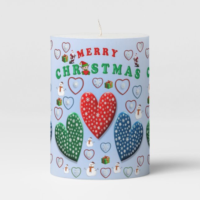 Christmas Pillar Candle, Merry Christmas Pillar Candle (Front)
