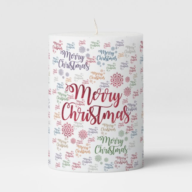 Christmas Pillar Candle, Merry Christmas Pillar Candle (Front)