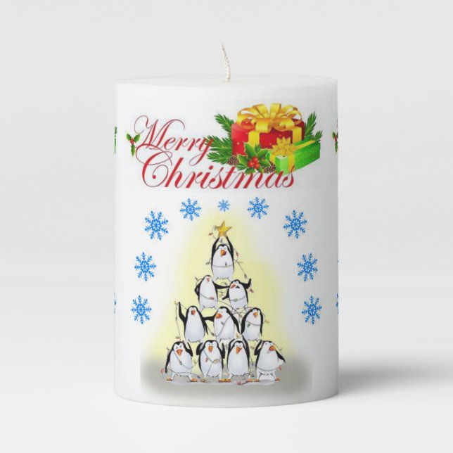 Christmas Pillar Candle, Penguin Candle (Front)