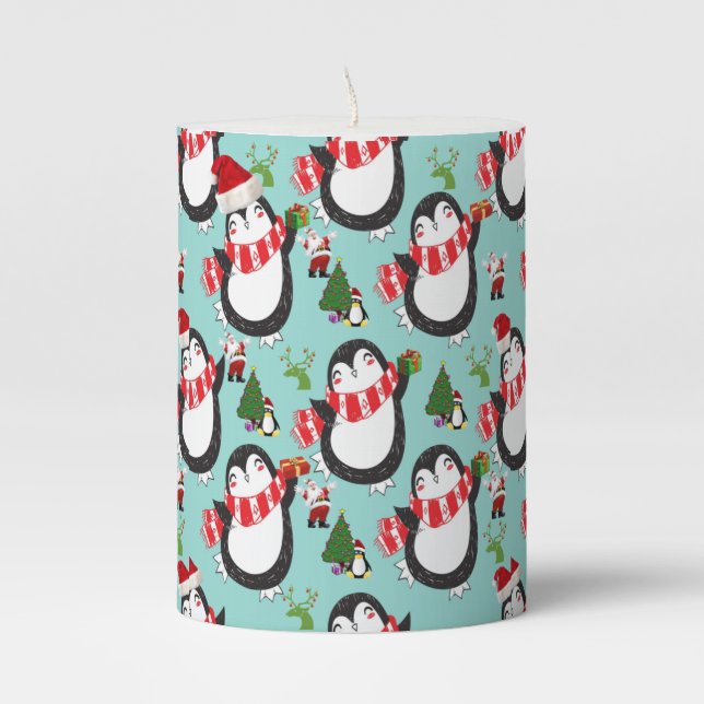 Christmas Pillar Candle, Penguin Pillar Candle (Front)
