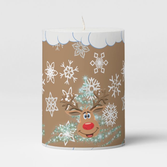 Christmas Pillar Candle, Reindeer Candle (Front)