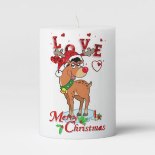 Christmas Pillar Candle, Reindeer Candle