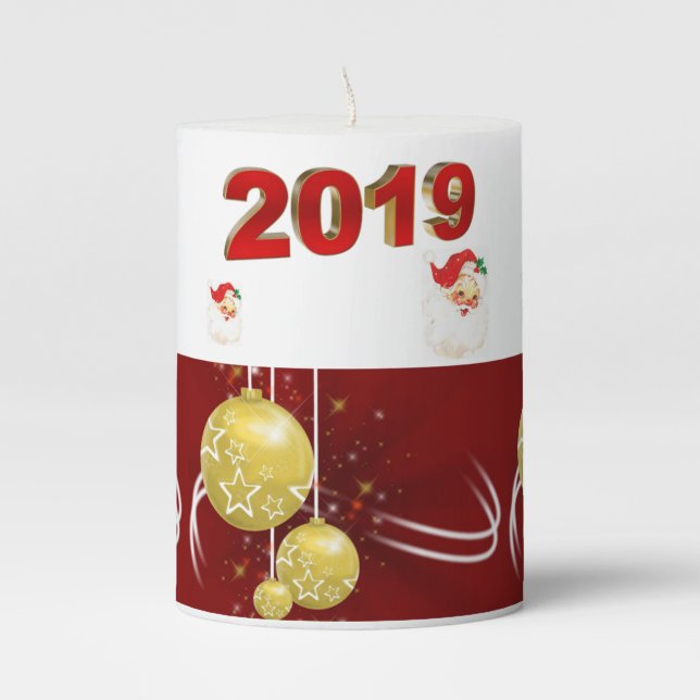 Christmas Pillar Candle, Santa 2019 Pillar Candle (Front)