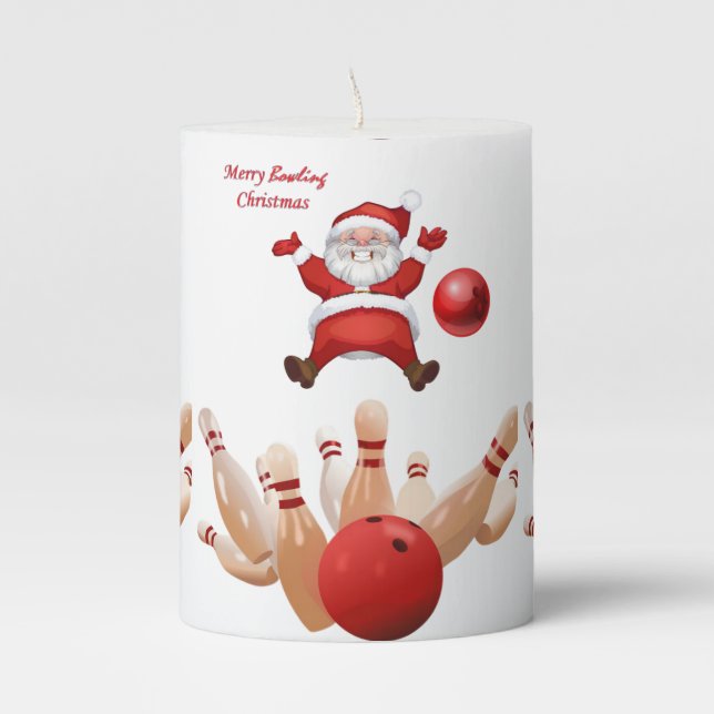 Christmas Pillar Candle, Santa Bowling Pillar Candle (Front)