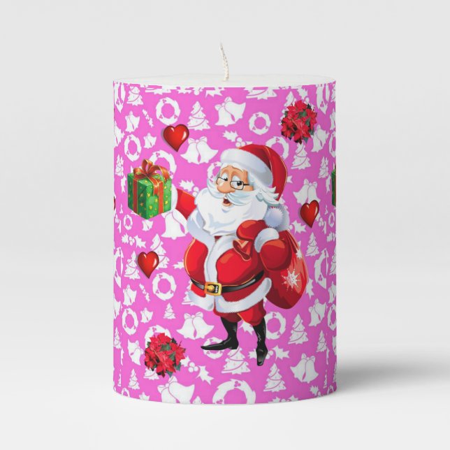 Christmas Pillar Candle, Santa Candle (Front)