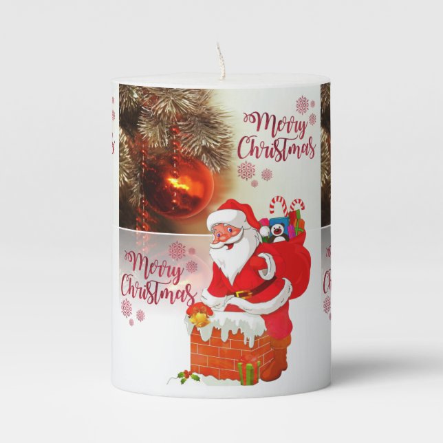 Christmas Pillar Candle, Santa Candle (Front)