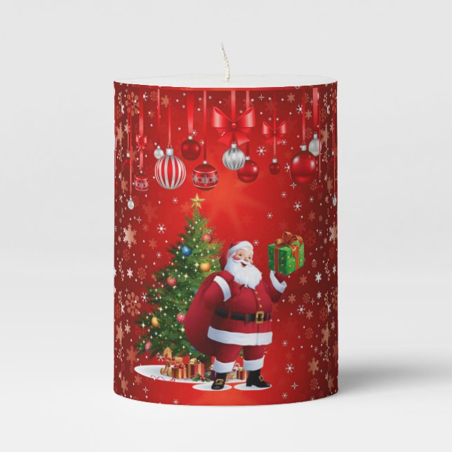 Christmas Pillar Candle, Santa Candle (Front)