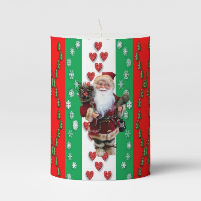 Christmas Pillar Candle, Santa Candle (Front)