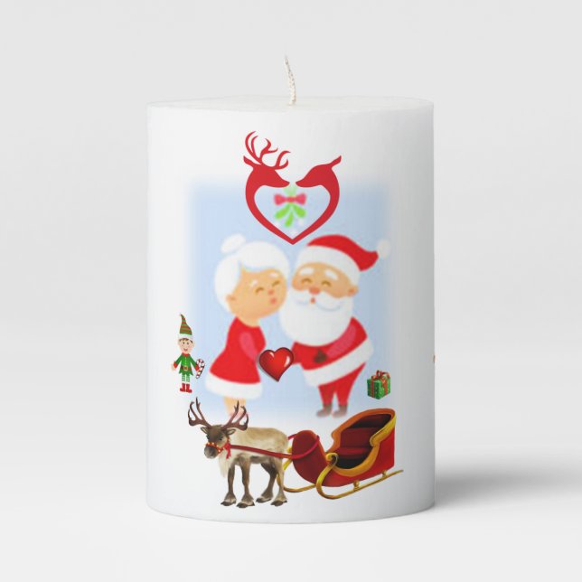 Christmas Pillar Candle, Santa Candle (Front)