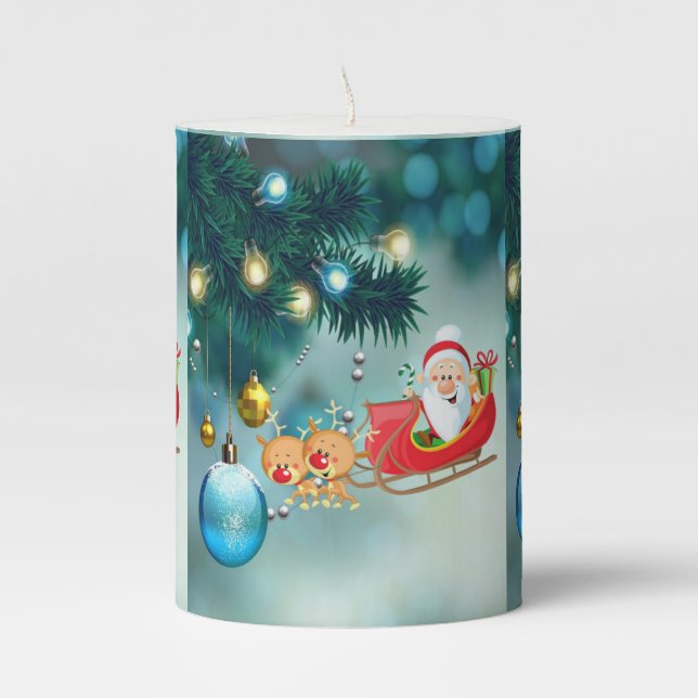 Christmas Pillar Candle, Santa Candle (Front)
