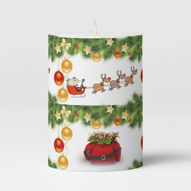 Christmas Pillar Candle, Santa Candle (Front)
