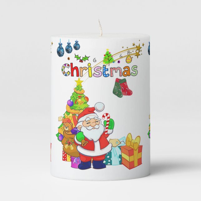 Christmas Pillar Candle, Santa Candle (Front)