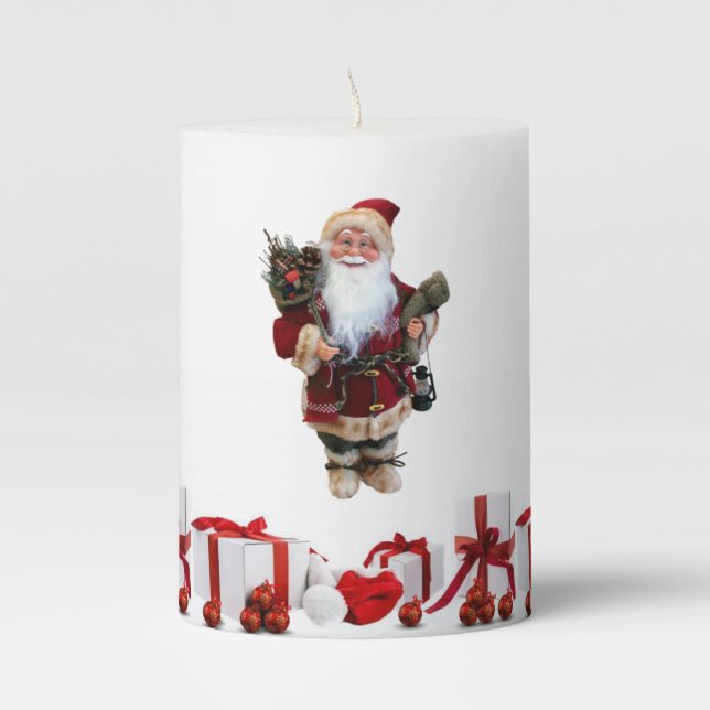 Christmas Pillar Candle, Santa Candle (Front)