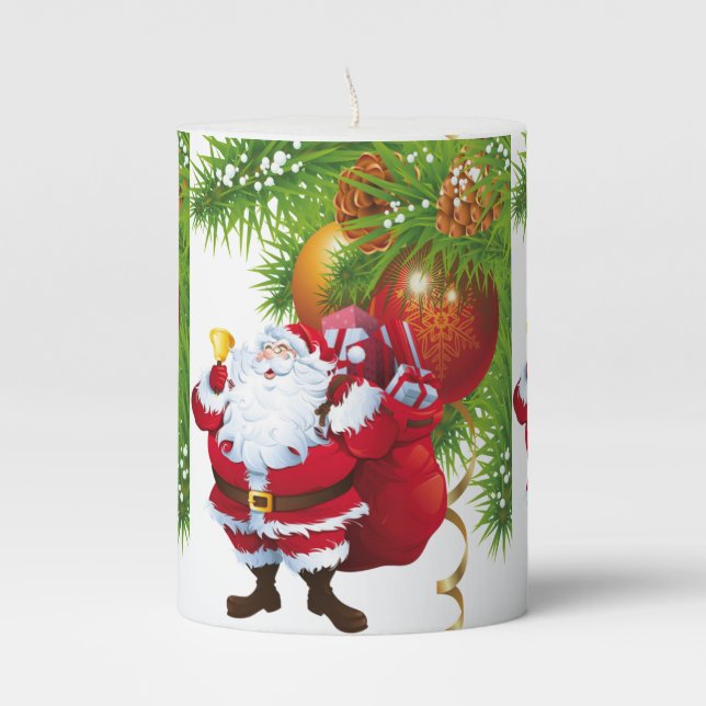 Christmas Pillar Candle, Santa Candle (Front)
