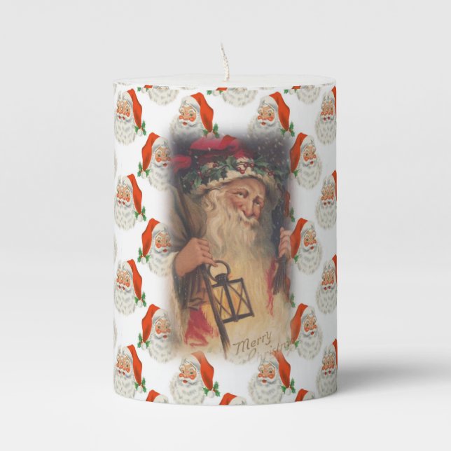 Christmas Pillar Candle, Santa Candle (Front)