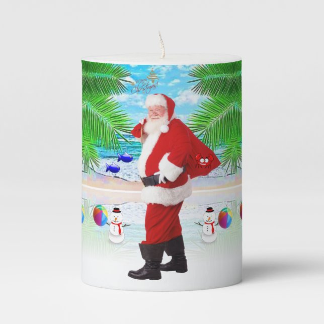 Christmas Pillar Candle, Santa Candle (Front)