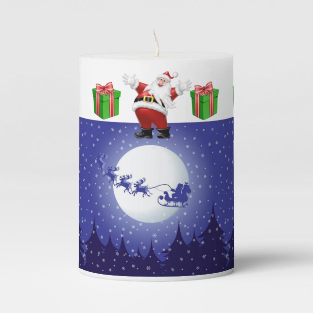 Christmas Pillar Candle, Santa Candle (Front)