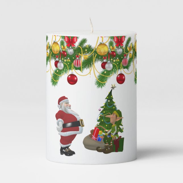 Christmas Pillar Candle, Santa Candle (Front)