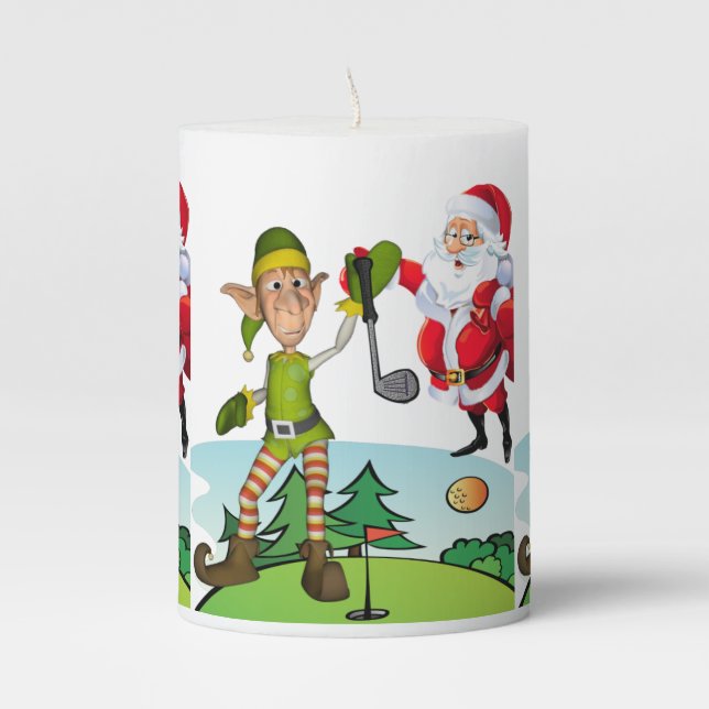 Christmas Pillar Candle, Santa Golf Candle (Front)