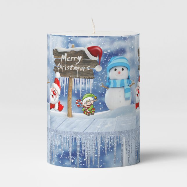 Christmas Pillar Candle, Santa Pillar Candle (Front)