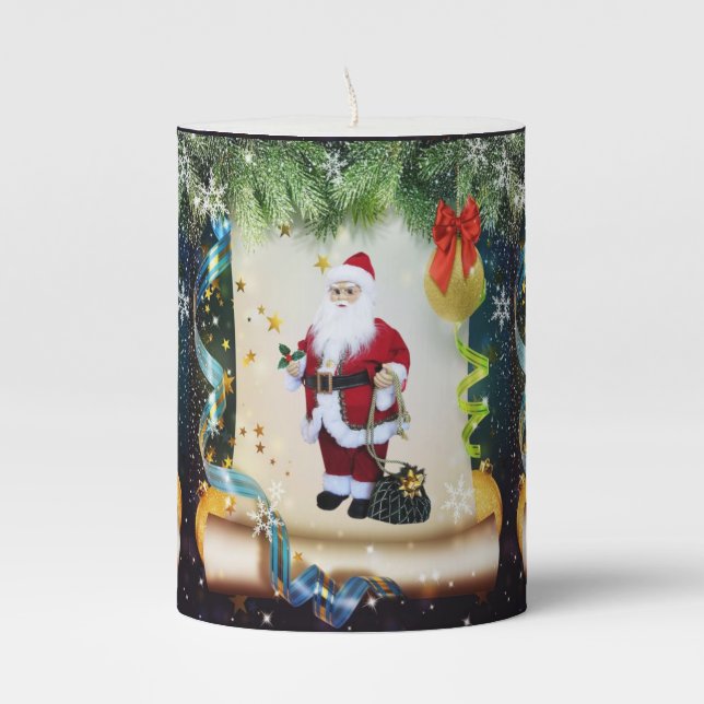 Christmas Pillar Candle, Santa Pillar Candle (Front)