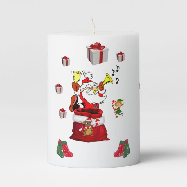 Christmas Pillar Candle, Santa Pillar Candle (Front)