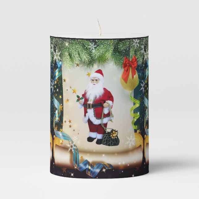 Christmas Pillar Candle, Santa Pillar Candle (Front)