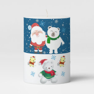 Christmas Pillar Candle, Santa Teddy Bear Candle