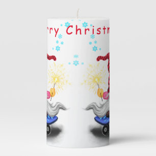 Christmas Pillar Candle Skater Gnome with Gifts
