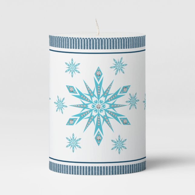 Christmas Pillar Candle, Snowflake Candle (Front)