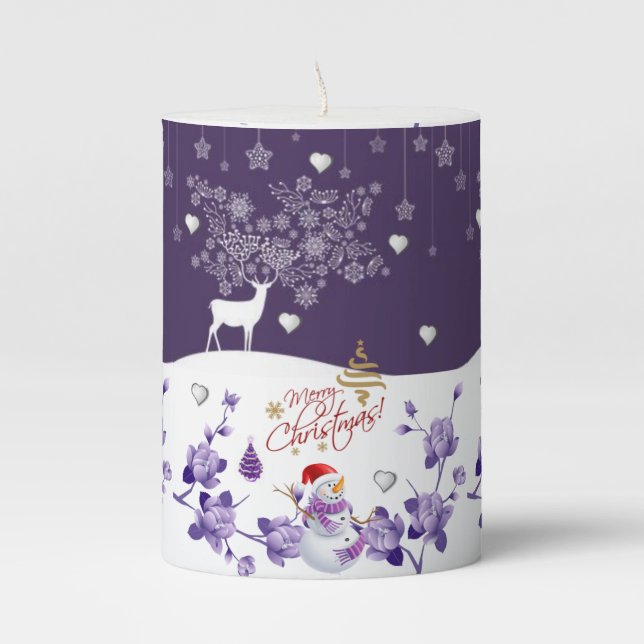 Christmas Pillar Candle, Snowman Candle (Front)
