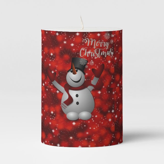 Christmas Pillar Candle, Snowman Candle (Front)