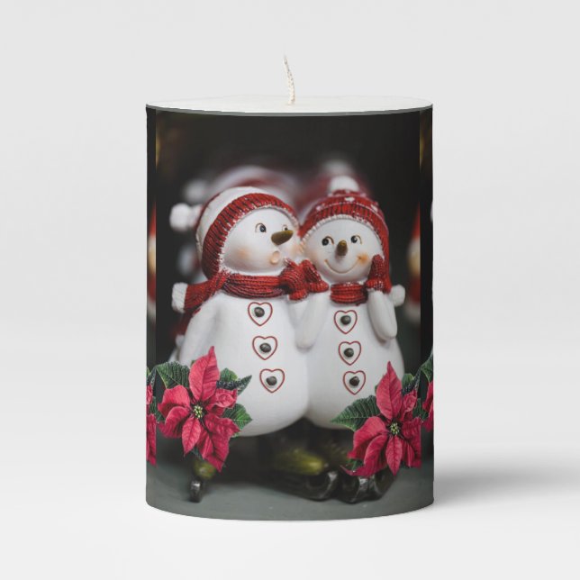 Christmas Pillar Candle, Snowman Candle (Front)