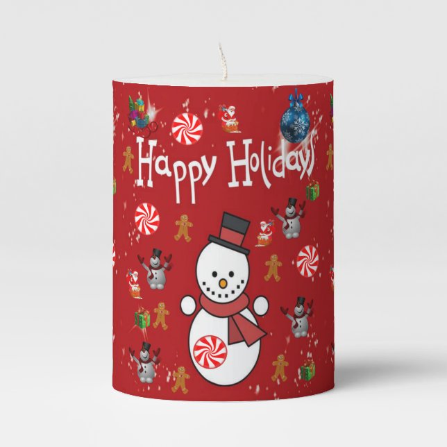 Christmas Pillar Candle, Snowman Candle (Front)