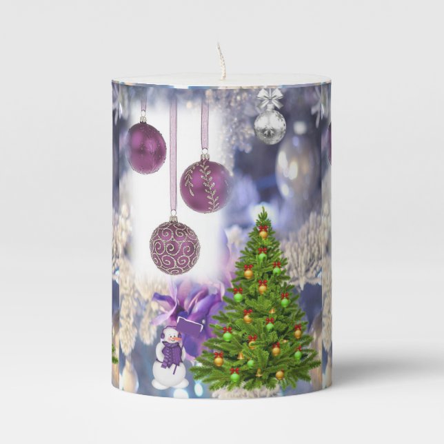 Christmas Pillar Candle, Snowman Candle (Front)