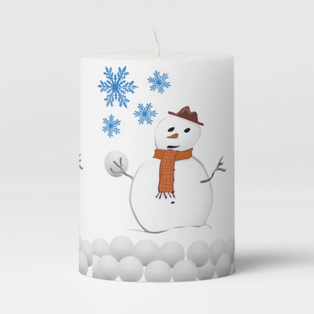 Christmas Pillar Candle, Snowman Candle (Front)