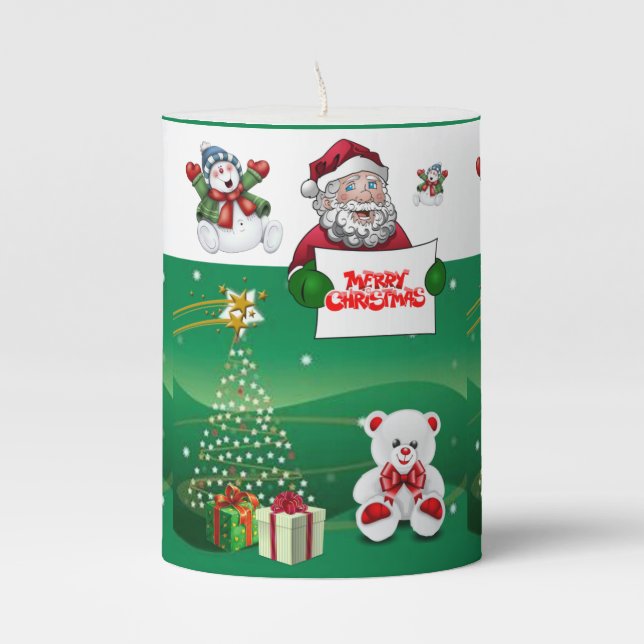 Christmas Pillar Candle, Snowman Candle (Front)