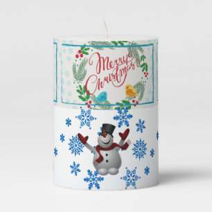 Christmas Pillar Candle, Snowman Candle