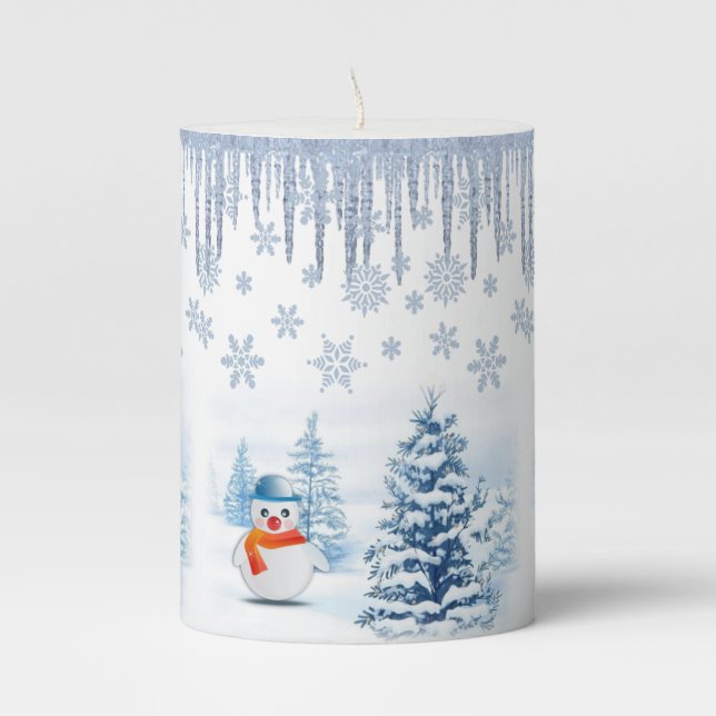 Christmas Pillar Candle, Snowman Candle (Front)