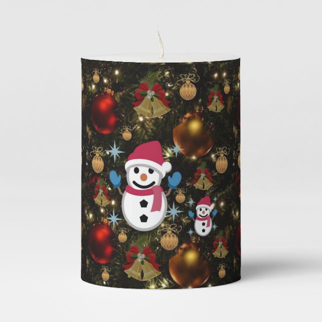 Christmas Pillar Candle, Snowman Candle (Front)