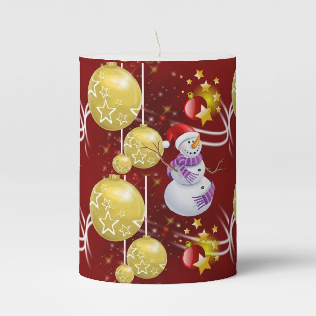 Christmas Pillar Candle, Snowman Candle (Front)