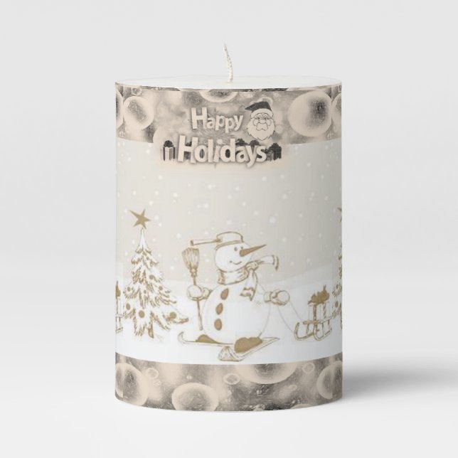 Christmas Pillar Candle, Snowman Candle (Front)