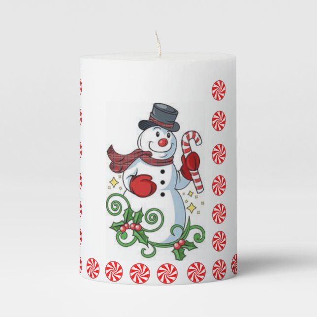 Christmas Pillar Candle, Snowman Candle (Front)