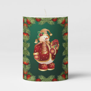 Christmas Pillar Candle, Snowman Candle