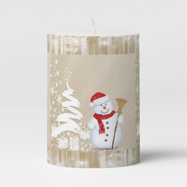 Christmas Pillar Candle, Snowman Candle (Front)