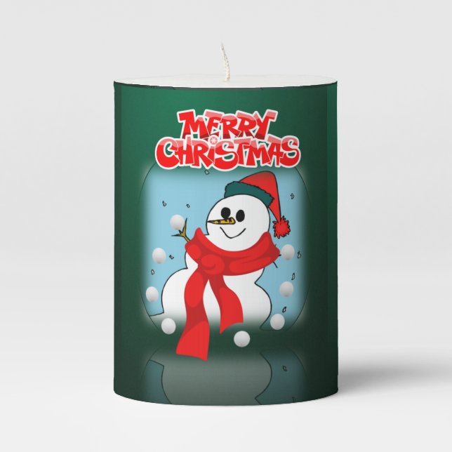 Christmas Pillar Candle, Snowman Candle (Front)