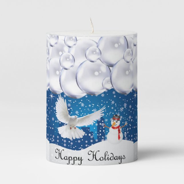 Christmas Pillar Candle, Snowman Candle (Front)
