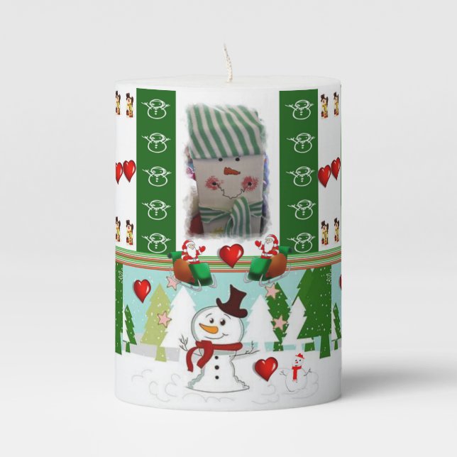 Christmas Pillar Candle, Snowman Candle (Front)