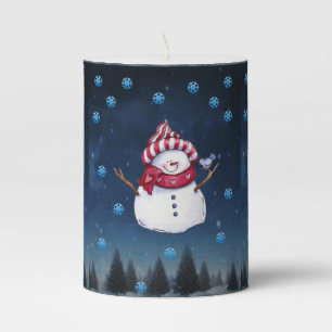Christmas Pillar Candle, Snowman Candle