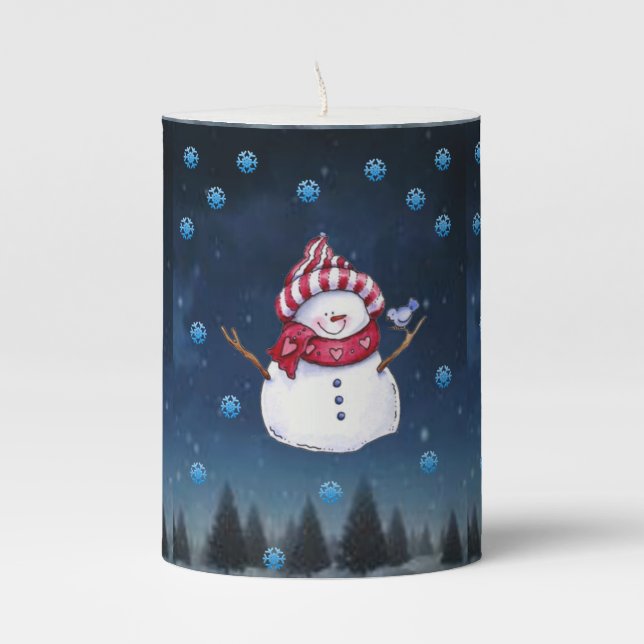 Christmas Pillar Candle, Snowman Candle (Front)